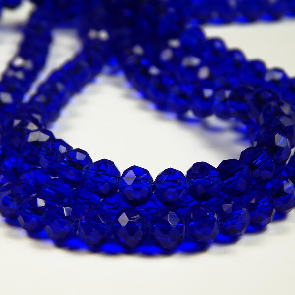 15-1/2 Inch Strand - 6x4mm Faceted Transparent Glass Rondelle Beads - Cobalt Blue - Glass Beads - Spacer Beads - Jewelry Supplies