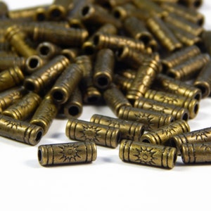 25 Pcs - 9.5x3.5mm Antique Bronze Metal Spacer Beads - Sun - Metal Beads - Tube Beads - Column Beads - Spacer Beads - Jewelry Supplies