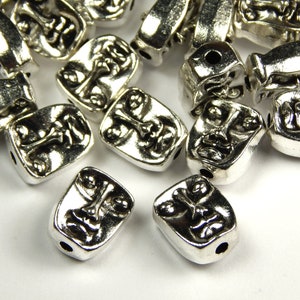 10 Pcs - 12x10x7mm Antique Silver Spacer Beads - Face Beads - Ethnic Beads - Metal Spacer Beads - Jewelry Supplies - Craft Supplies