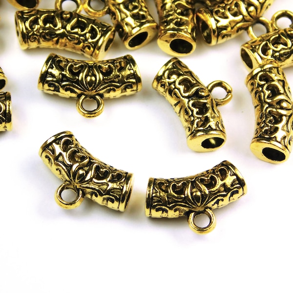 10 Pcs - 9x14x5mm Antique Gold Bail Beads - Tube - Bail Charm Bead - Metal Spacer Bead - Jewelry Supplies