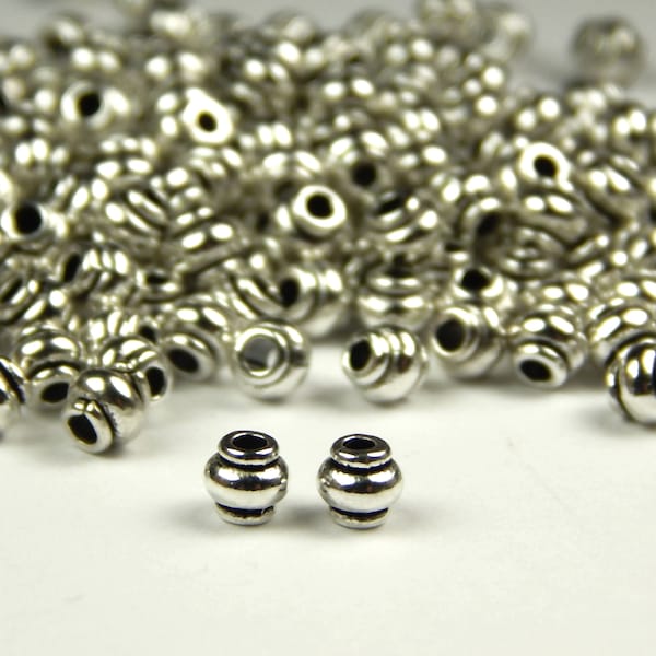 50/100 Pcs - 4mm Antique Silver Drum Spacer Beads - Lantern Beads - Metal Spacer Beads - Jewelry Supplies - Craft Supplies