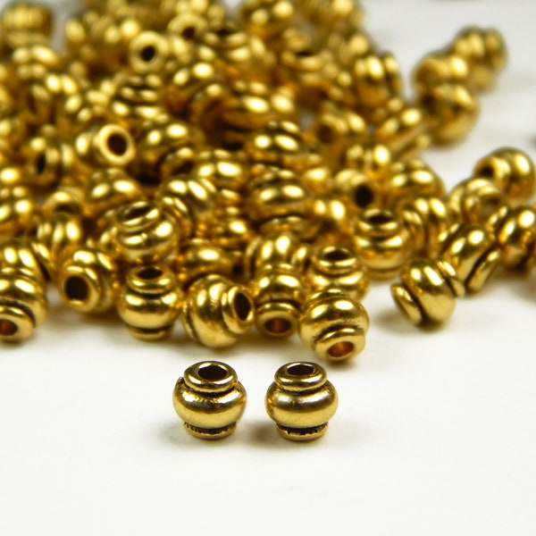 50/100 Pcs - 4mm Antique Gold Drum Spacer Beads - Lantern Beads - Metal Spacer Beads - Jewelry Supplies - Craft Supplies