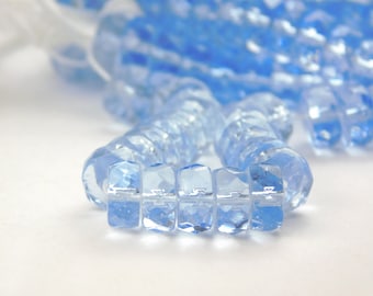 20 Pcs - 5x8mm Transparent Very Light Sapphire Blue Faceted Czech Glass Disc Beads - Rondelle Beads - Spacer Beads - Jewelry Supplies