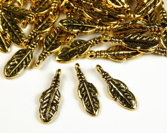 25/50 Pcs - 17.5x5x3mm Small Antique Gold Feather Charms - Gold Charms - Feather Charms - Jewelry Supplies - Craft Supplies