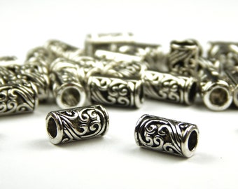 25/50 Pcs - 8x5mm Bali Style Tube Spacer Beads - Floral Pattern - Tibetan Silver - Metal Spacer Beads - Jewelry Supplies