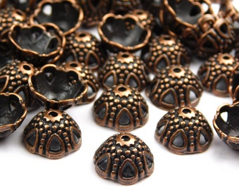 25 Pcs - 12x7mm Antique Copper Bead Caps - Copper Findings - Bead Caps - End Caps - Jewelry Supplies - Craft Supplies