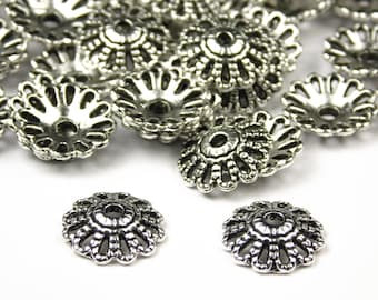 25 Pcs - 12x3mm Antique Silver Bead Caps - Silver Findings - Bead Caps - End Caps - Jewelry Supplies - Craft Supplies