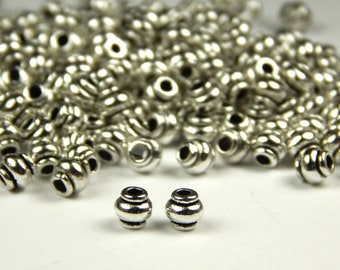 50/100 Pcs - 4mm Antique Silver Drum Spacer Beads - Lantern Beads - Metal Spacer Beads - Jewelry Supplies - Craft Supplies