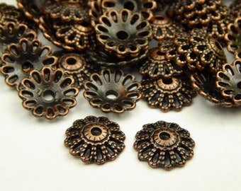 25 Pcs - 12x3mm Antique Copper Bead Caps - Copper Findings - Bead Caps - End Caps - Jewelry Supplies - Craft Supplies