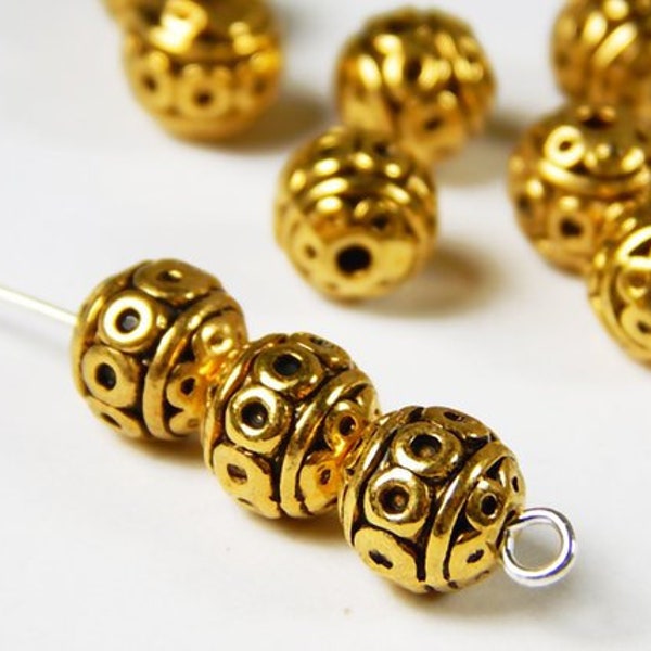 10/25 Pcs - 8mm Round Antique Gold Metal Spacer Beads - Spacer Beads - Jewelry Supplies - Craft Supplies