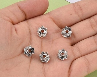 10 Pcs - 9x5mm Double Sided Tibetan Silver Lotus Bead Caps - Silver Bead Caps - End Caps - Jewelry Supplies