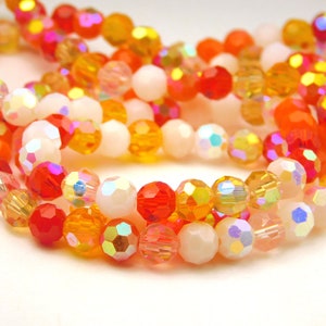 20 Inch Strand - 6mm Faceted Electroplated Glass Beads - Multicolor Orange AB - Glass Beads - Round - Jewelry Supplies