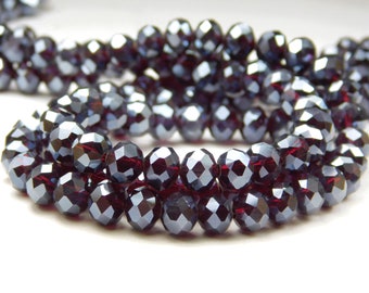 16-1/2 Inch Strand - 8x6mm Faceted Electroplated Glass Rondelle Beads - Dark Red AB - Glass Beads - Rondelle - Jewelry Supplies