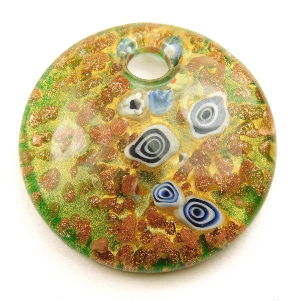 1 Pc - 45x11mm Millifiori Glass Donut Pendant - Focal Pendant - Lampork Pendants - Glass Pendants - Jewelry Supplies