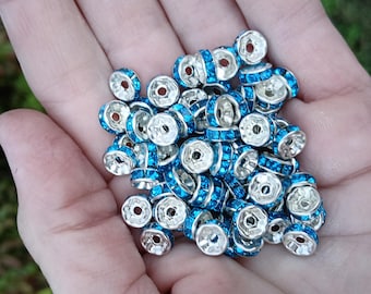 ブルークリスタルスペーサー - 銀メッキ真鍮セパレーター - 金属金具