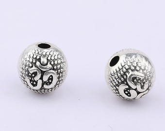 20 Pcs - 8mm Tibetan Style Buddhist Beads - Om Beads - Mantra Beads - Antique Silver - Spacer Beads - Jewelry Supplies