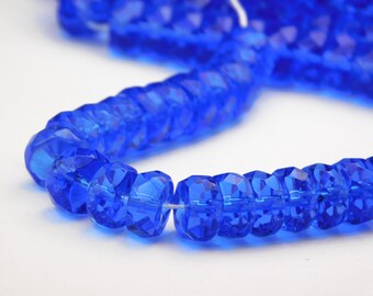 20 Pcs - 5x8mm Transparent Sapphire Blue Faceted Czech Glass Disc Beads - Rondelle Beads - Spacer Beads - Jewelry Supplies