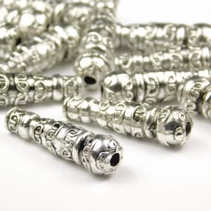10 Pcs - 22x6mm Antique Silver Tube Spacer Beads - Metal Beads - Tube Beads - Column Beads - Spacer Beads - Jewelry Supplies