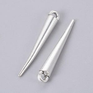 10 Pcs - 34x5mm Silver Spike Charms - Cone Charms - Spike Charms - Silver Charms - Jewelry Supplies - Craft Supplies