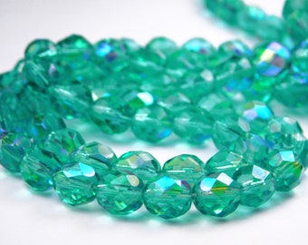 25 Stück Böhmische Facettierte Glasperlen, Rund 8 Mm, Aquamarin AB – Für Schmuck & Basteln