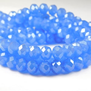 15-1/2 Inch Strand - 8x6mm Faceted Glass Rondelle Beads - Cornflower Blue AB - Glass Beads - Spacer Beads - Jewelry Supplies