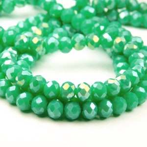 15-1/2 Inch Strand - 6x5mm Faceted Glass Rondelle Beads - Luster Plated Light Sea Green - Glass Beads - Spacer Beads - Jewelry Supplies