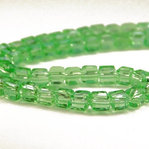 8 Inch Strand - 4mm Faceted Light Green Glass Cube Beads - Cube Spacer Beads - Square Beads - Jewelry Supplies - Craft Supplies