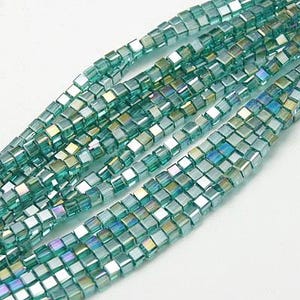 8 Inch Strand - 4mm Faceted Turquoise Green AB Glass Cube Beads - Green Cube Spacer Beads - Square Beads - Jewelry Supplies - Craft Supplies