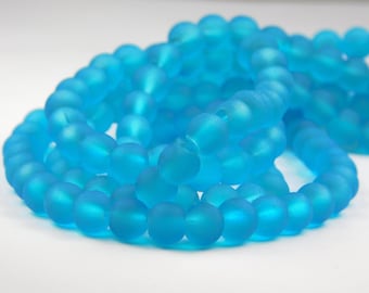 15 Inch Strand - 6mm Round Turquoise Frosted Sea Glass Beads - Glass Beads - Matte Beads - Spacer Beads - Jewelry Supplies