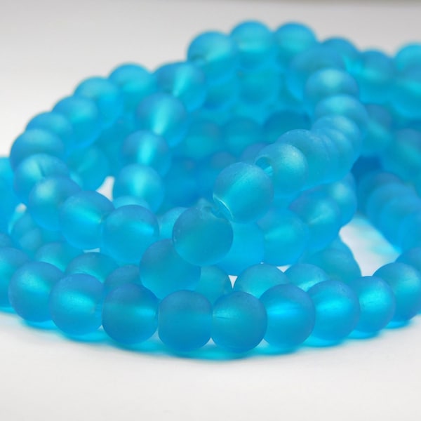 15 Inch Strand - 6mm Round Turquoise Frosted Sea Glass Beads - Glass Beads - Matte Beads - Spacer Beads - Jewelry Supplies