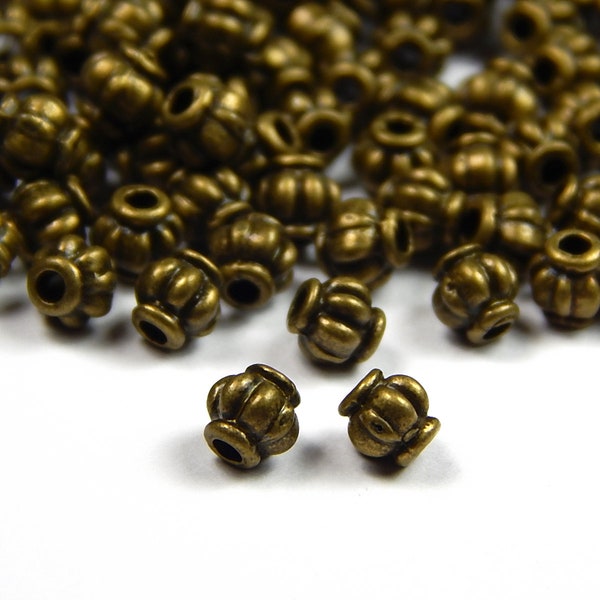 50/100 Pcs - 4mm Antique Bronze Pumpkin Spacer Beads - Lantern Beads - Metal Spacer Beads - Jewelry Supplies - Craft Supplies