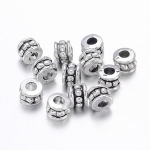 40 Pcs - 6x4.5mm Metal Spacer Beads - Rondelle - Antique Silver - Spacer Beads - Jewelry Supplies