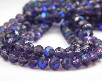 16-1/2 Inch Strand - 6x4mm Faceted Electroplated Glass Rondelle Beads - Rainbow Plated Indigo AB - Glass Beads - Rondelle - Jewelry Supplies