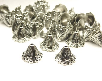 10/20 Pcs - 10x15mm Antique Silver Kumihimo Bead Caps - Cone - Bead Caps - End Caps - Jewelry Supplies - Craft Supplies