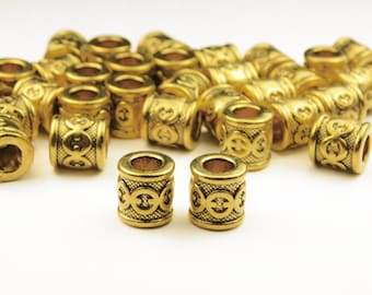 10 Pcs - 10x9.5mm Antique Gold Spacer Beads - Large Hole - Column - Spacers - Metal Spacer Beads - Jewelry Supplies - Craft Supplies