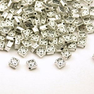 50 Pieces - 6x6.5x3mm Antique Silver Square Celtic Spacer Beads - Metal Spacer Beads - Jewelry Supplies - Craft Supplies