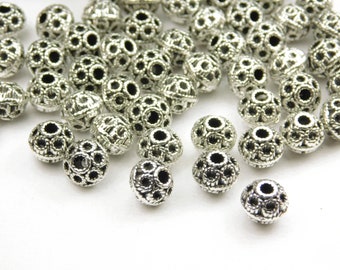20 Pcs - 8mm Round Antique Silver Metal Spacer Beads - Silver Spacers - Spacer Beads - Jewelry Supplies - Craft Supplies