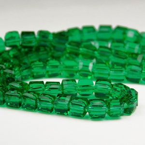 8 Inch Strand - 4mm Faceted Emerald Green Glass Cube Beads - Cube Spacer Beads - Square Beads - Jewelry Supplies - Craft Supplies