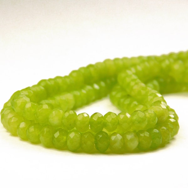 14-1/2 Inch Strand - 4x3mm Faceted Malaysia Jade Rondelle Beads - Peridot Green - Abacus Beads - Jewelry Supplies - Craft Supplies