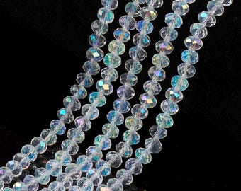 15-1/2 Inch Strand - 8x6mm Faceted Transparent Glass Rondelle Beads - Clear Metallic AB - Glass Beads - Spacer Beads - Jewelry Supplies