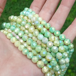 15 Inch Strand - 8mm Faceted Round Electroplated Glass Beads - Sea Green AB - Glass Beads - Jewelry Supplies - Craft Supplies