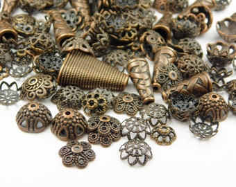 40 Grams - 8mm to 20mm Mixed Size And Shape Antique Copper Bead Caps - Copper Bead Caps - Metal Spacer Beads - Jewelry Supplies