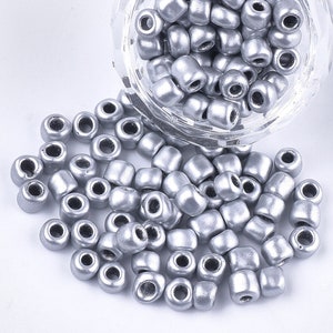 50 Grams (375 Pcs) - 5~6x3.5mm Opaque Glass Seed Beads - Silver - Seed Beads - Glass Seed Beads - Jewelry Supplies