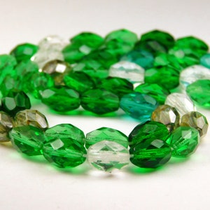 30 Pcs - 9x7mm Faceted Oval Czech Glass Beads Beads - Green Mix - Oval Beads - Czech Glass - Jewelry Supplies - Craft Supplies