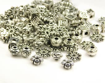 50 Grams - 5mm to 10mm Mixed Size And Shape Antique Silver Spacer Beads - Silver Beads - Metal Spacer Beads - Jewelry Supplies