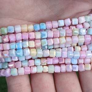 14 Inch Strand - 4mm Faceted Colorful Two Tone AB Mix Electroplated Glass Cube Beads - Cube Spacer - Square Beads - Jewelry Supplies