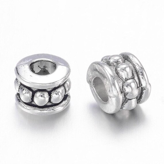 KISSITTY 100 Cuentas Espaciadoras Rondelle De Plata Antigua, Agujero Grande, Estilo Europeo, Cuentas Sueltas De Metal De 0.315 X 0.217 In Con Agujero De 0.138 In Para Hacer Joyas Vintage