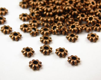 50/100 Pcs - 5.5x2mm Antique Copper Daisy Spacer Beads - Donut Beads - Spacers - Metal Spacer Beads - Jewelry Supplies