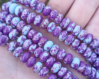 Hilo de 38 cm (15 pulgadas) - Cuentas redondas de jaspe imperial púrpura de 5 x 8 mm - Cuentas de piedras preciosas - Rondelle - Suministros para joyería