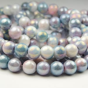 15 Inch Strand - 8mm Round Electroplated Glass Beads - Slate Blue AB - Glass Beads - Jewelry Supplies - Craft Supplies